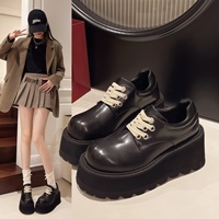 Chaussures décontractées à lacets pour femmes, collection automne 2026, en PU, à plateforme et semelle épaisse, bout rond, style britannique, talon compensé tendance