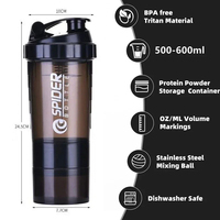 Vente Directe Usine Gobelet Shaker Protéine de Sport à 3 Compartiments avec Rangement Poudre et Logo Personnalisé