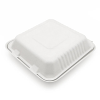 100% Fibras de bagazo de caña de azúcar Concha compostable para el hogar Contenedores de alimentos 9X9 Contenedores de 1 compartimento para llevar