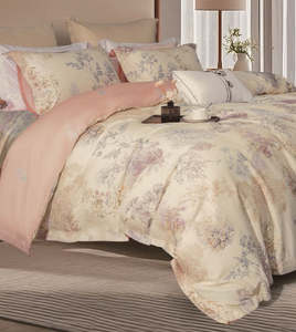 Parure de lit en soie magique 1300 fils, douce et délicate, motif fleurs sauvages pastel, avec drap-housse profond de 36 cm pour régulation thermique - Product Image 4