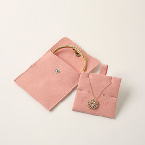 Customized Logo Hot Sale Snap Button Velvet Surface Jewelry <b>Packaging</b> <b>Bags</b> with Insert Pad for Earrings Necklaces Watches - Product Image 1