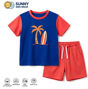 Boys Girls Summer Stocklot Sets Casual Crew Neck Short Sleeve Cotton Top and Shorts <b>Mixed</b> Colors Patterns 3-6Y - Product Image 1