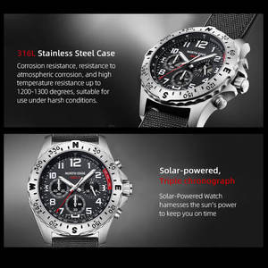 Relojes para hombre NORTH EDGE 2025 MACH 2 con energía solar, caja de acero inoxidable 316, reloj de cuarzo para hombre, piloto, resistente al agua 50M, cronómetro. - Product Image 4