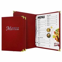 Menu couverture personnalisé en gros, 4,5 x 11 pouces, rouge doré, avec coins recouverts de métal, menus d'hôtel
