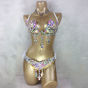 Soutien-gorge et culotte en fil de perles faites à la main pour Samba, Carnaval, Rave, Passista, Spectacle, <span class=keywords><strong>Cabaret</strong></span>, Théâtre de Broadway, Mardi Gras, Showgirl de Vegas - Product Image 1