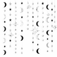 Guirlande 4M étoiles et lunes or et argent en carton réfléchissant pour décoration de fête du Ramadan et d'anniversaire