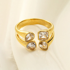 INS Style <strong>Light</strong> Luxury Double-layer love Geometric Zircon Female Titanium Stainless Steel 18k Gold-plated Open Ring - Product Image 3