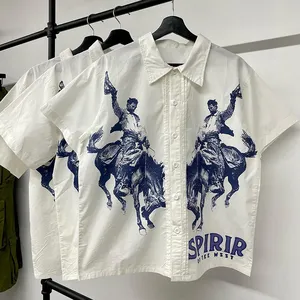 YSJY Custom Logo Short Sleeve Button Up Cotton Painting Shirt Summer Plus Size Man Shirts