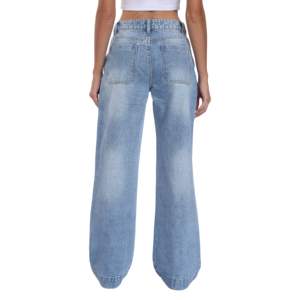 Jeans de Mezclilla de Pierna Ancha para Mujer, Estilo Vintage, Lavado Casual con Efecto Desgastado, Pantalones para Mujer - Product Image 2