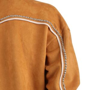 Chaqueta de Cuero Corta con Botones de Alta Calidad TOPSHOW, Chaqueta de Gamuza con Cuello y Tachuelas de Estrás Marrones Bordadas para Hombre - Product Image 5