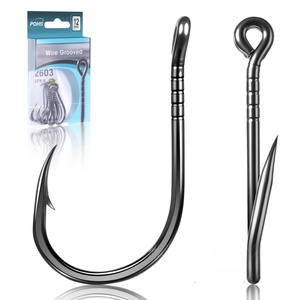 Wholesale price 3X Strong High Carbon Steel Wire Grooved Jig Hooks 3#-16# Barbed Saltwater River Single Hooks <strong>Bass</strong> Carp - Product Image 1