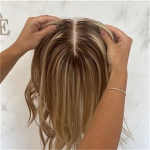 SHY Ombre Ash Blonde Highlights mini peluca Cabello humano Encaje completo 8*8 Topper Largo ondulado con 6 Clips Topper Extensión de cabello para mujeres - Product Image 4