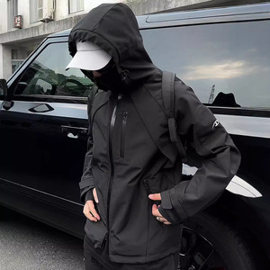 Veste coupe-vent zippée Aoyema personnalisée, style streetwear, avec capuche, imperméable, grande taille, décontractée, softshell, pour homme, de haute qualité - Product Image 3