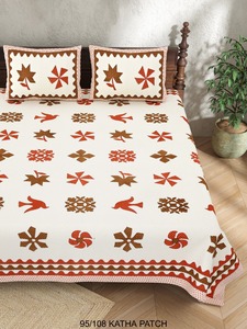 Ensemble de draps et taies d'oreiller en coton 100% avec motif personnalisé Katha Patch, quantité personnalisée, utilisation hôtelière toute saison, respirant, durable, résistant à la décoloration - Product Image 1