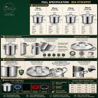 Casserole en acier inoxydable 304 avec couvercle entièrement en acier, base composite 3 plis, finition brossée, 18/20/22/24 cm, induction et cuisson domestique