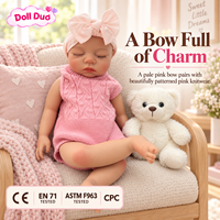 DollDuo 18 Zoll Silikon-Reborn-Babypuppe, schlafend, neugeboren, rosa Strickoutfit, Schleife, personalisiert, lebensecht, Thanksgiving-Geschenk für Kinder