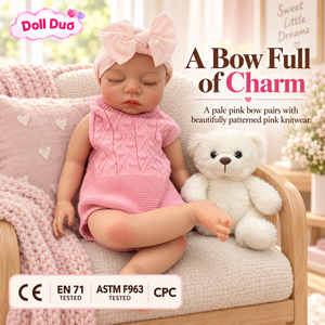 DollDuo 18 inch <b>Silicone</b> <b>Reborn</b> Baby <b>Doll</b> Sleeping Newborn Pink Knit Outfit Bow Custom Lifelike Thanksgiving Gift for Kids - Product Image 2