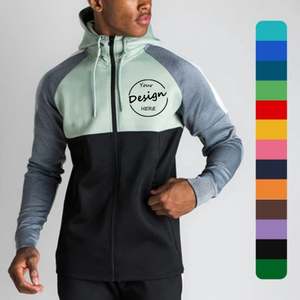 Fitted Color Block Embroidery Gym <b>Full</b> <b>Zip</b> <b>up</b> <b>Hoodie</b> High Quality Fleece Custom Logo Oversized Scoop Zipper <b>Hoodie</b> Men - Product Image 1