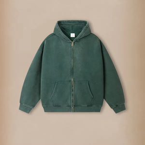 Bán Buôn Tùy Chỉnh 360 GSM Bông Pha Trộn Lông Cừu Lót Hoodies Cổ Điển Rửa Đau Khổ Axit Rửa Zip Lên Hoodies Cho Nam Giới - Product Image 3