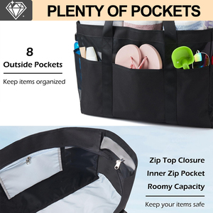 Bolsa de playa de malla de gran capacidad de 35L con cremallera, correa para el hombro y la mano, bolso de natación para mujer, playa, verano - Product Image 3