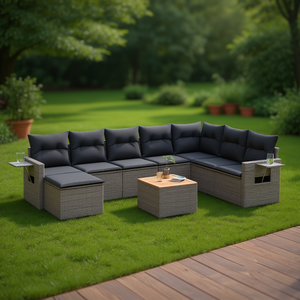Ensemble de canapés de jardin gris foncé avec coussins, 6 places, en rotin, mobilier d'extérieur, design contemporain - Product Image 2