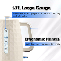 Bouilloire électrique commerciale en plastique durable de 1,7 L avec logo personnalisé, chauffe-eau automatique pour infuser le thé