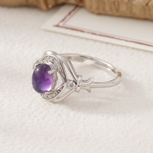 YBO, venta directa, joyería fina, anillos de dedo de Plata de Ley 925 para mujer con corte ovalado Natural amatista CZ para bodas - Product Image 2