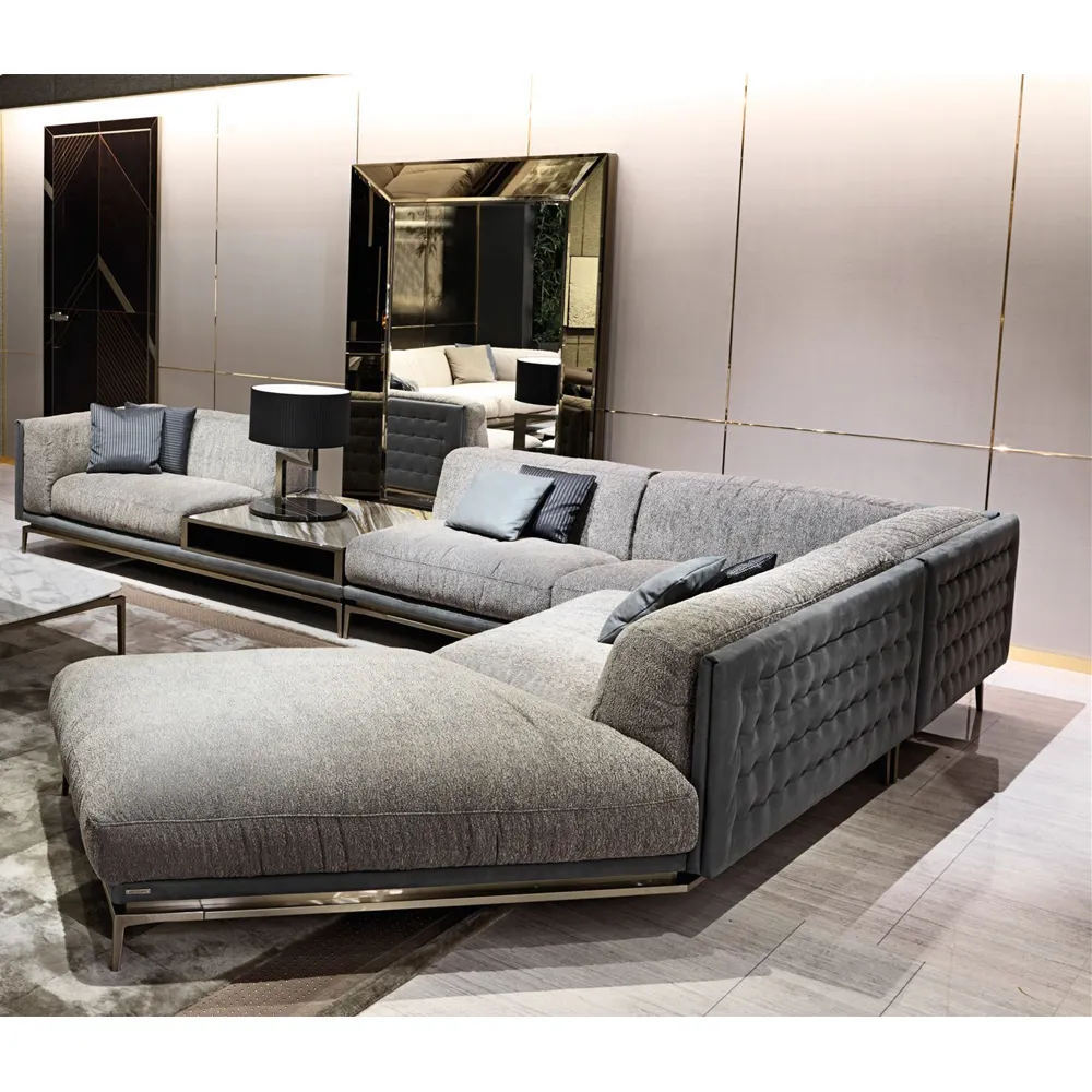 Sofá de couro de luxo moderno, grande conjunto de sofá de couro de alta qualidade de design italiano moderno em forma de l sofá de canto