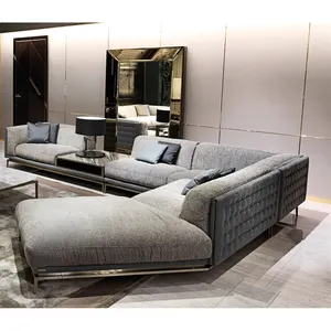 Wholesale single set sofa-high quality large leather home luxury Italian modern design furniture sofa set L shape luxury sectional couch living room sofa