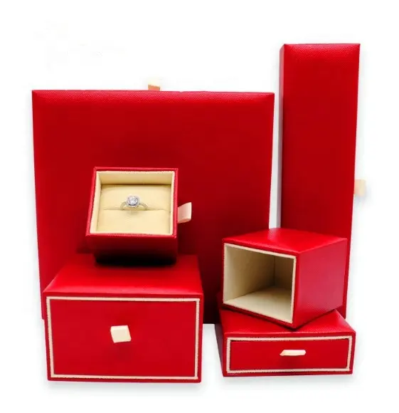 व्यक्तिगत दराज बॉक्स आभूषण पैकेजिंग गत्ता लाल कागज कृत्रिम चमड़ा आभूषण भंडारण बॉक्स