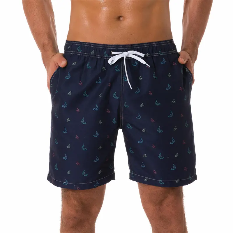 Shorts de praia estampados, 4 vias, elástico, conjunto completo de subolmação, para natação, masculino, venda imperdível
