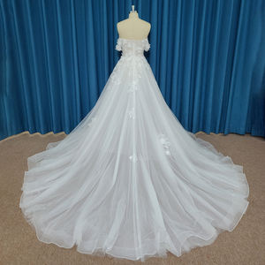 Jancember LSSM003 Robes de mariée Boho Off Shoulder Appliqued Flower Bridal Wedding Gowns - Product Image 4