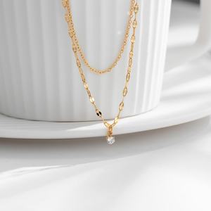 Collier chaîne tendance en acier inoxydable avec zircon, personnalisable, résistant à l'eau et inaltérable, pour femme, vente en gros - Product Image 2