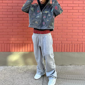 Calças de moletom QIANSHI para homens, calças de moletom de cintura dupla largas e largas de algodão para homens, calças de moletom pesadas e grandes - Product Image 2