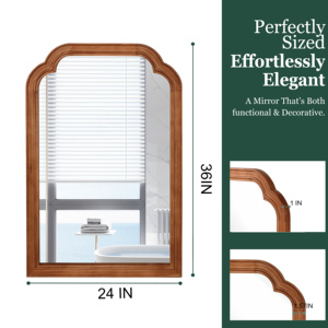 Yellowish Brown 24x36 Solid Wood Frame Rounded <b>Corner</b> Decorative Mirror For <b>Bedroom</b> Bathroom Living Room Entryway - Product Image 3