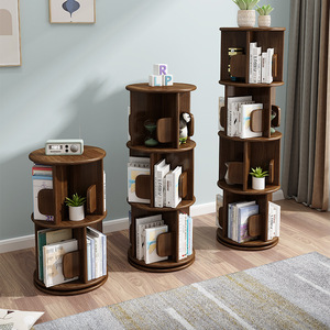Modern 360 Rotating <b>Solid</b> <b>Wood</b> Bookshelf with 5 Tiers, Space Saving Circular <b>Bookcase</b> for Small Apartment, Minimalist Furniture - Product Image 1