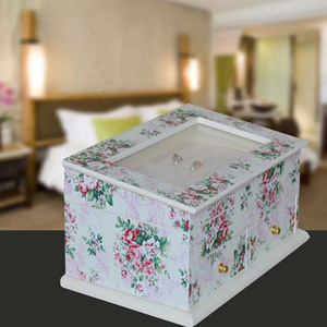 Wooden Jewelry <b>Box</b> With <b>Mirror</b> And Drawers For Women 30x20x15cm Rectangle Storage Organizer With Floral Design - Product Image 2
