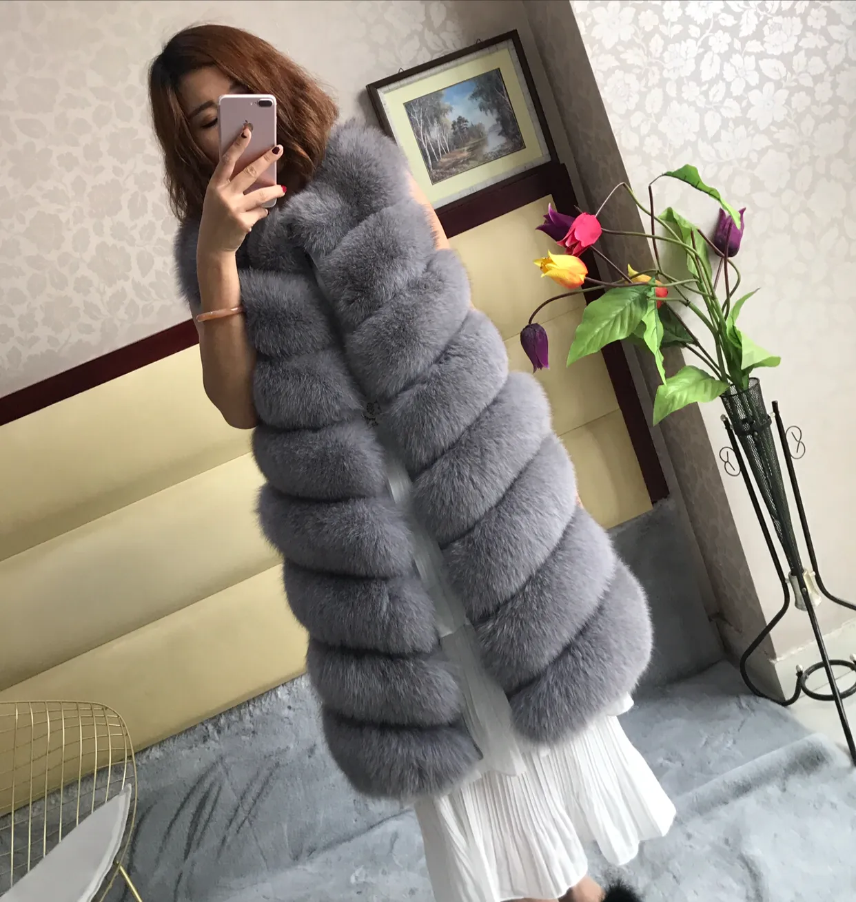 New Fashion Styles Real Fur Vest Women Winter Gilet Fur Girls Coat Ladies Long Fox Fur Gilets