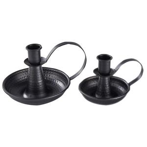 Porte-bougie vintage en métal noir avec plateau rond anti-goutte et poignée en boucle, support de bougie conique rustique, centre de table, lot de 2 - Product Image 1