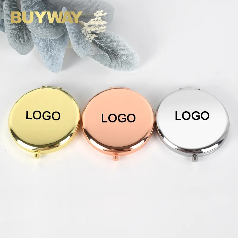 Vente en gros de petits miroirs de poche ronds et compacts pour le voyage, mini miroir de maquillage à main pliable avec logo personnalisé, cadeau bon marché