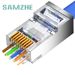 SAMZHE 10Pcs/Bag Shielding CAT6 8P8C Pass Through <strong>RJ45</strong> <strong>Connector</strong> 3u" Cat6 Ethernet Cable Copper Shell Modular Plug Hole 1.10mm - Product Image 1