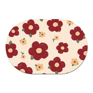 พรมเช็ดเท้ารูปวงรีลายดอกไม้สีแดง XFD02 ดูดซับน้ำได้ดี กันลื่น สำหรับห้องน้ำ ห้องสุขา อ่างล้างหน้า - Product Image 1