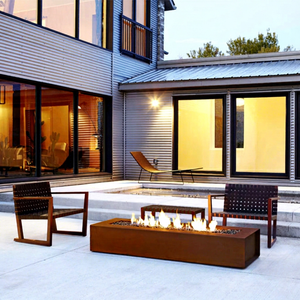 Modern Outdoor Propane Fire Pit Table with Corten Steel Patio Heater and BBQ <b>Grill</b>-Durable & Portable - Product Image 1