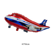 Ballon en aluminium en forme d'avion de chasse rouge, bleu et blanc, motif dessin animé, pour la décoration de fêtes d'accueil de bébé et d'anniversaires (vente en gros)