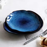 Vaisselle Rétro en Céramique Four Transformé Forme Irrégulière Ensemble de Dîner Assiette à Plats Bol à Nouilles en Porcelaine Assiette à Steak Sushi Sashimi