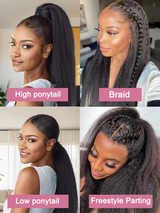 Peluca de <span class=keywords><strong>Cabello</strong></span> Humano con Frente de Encaje 360, Estilo Yaki Liso, con <span class=keywords><strong>Cabello</strong></span> de Bebé Pre-Arrancado, 180% de Densidad, Textura Yaki Ligera - Product Image 4