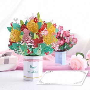 Cartes pop-up en papier découpé au laser, bouquet de fleurs 3D, fleurs de cerisier roses - Product Image 4