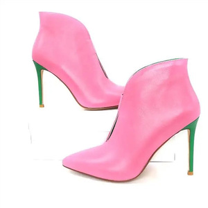 Supporto OEM/DOM ultimo Design stivali in pelle da <span class=keywords><strong>donna</strong></span> rosa verde rosso Stiletto <span class=keywords><strong>donna</strong></span> tacchi alti stivali con tomaia aperta - Product Image 5