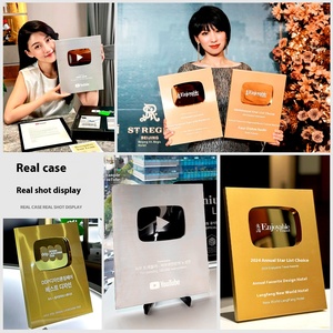 Targa Premio Personalizzata con Pulsante <span class=keywords><strong>Play</strong></span> in Lega di Alluminio Argento e Oro, Trofeo Medaglia, Premi <span class=keywords><strong>YouTube</strong></span> più Cool, Trofei e Medaglie all'Ingrosso - Product Image 2