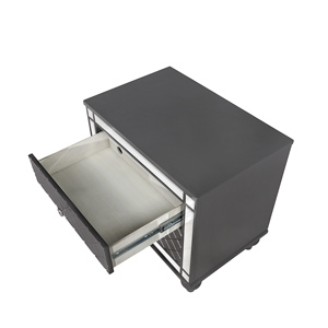 Glam Contemporary 2 <b>Drawer</b> Nightstand With Mirror Plating Tapered Legs Gray Finish Bedroom <b>Storage</b> <b>Drawers</b> - Product Image 2